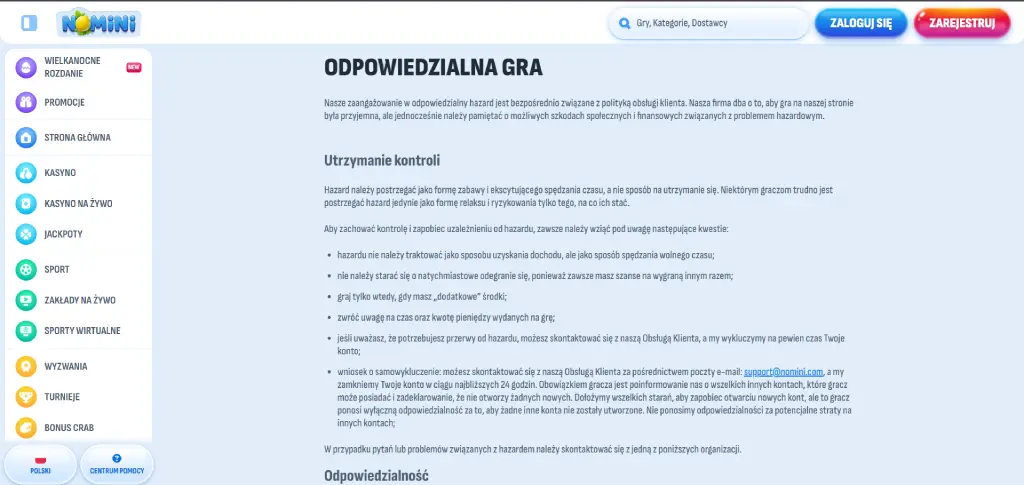 Odpowiedzialny hazard w kasynie Nomini