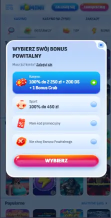 Wybierz bonus powitalny