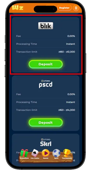 Wazamba Deposit Blik