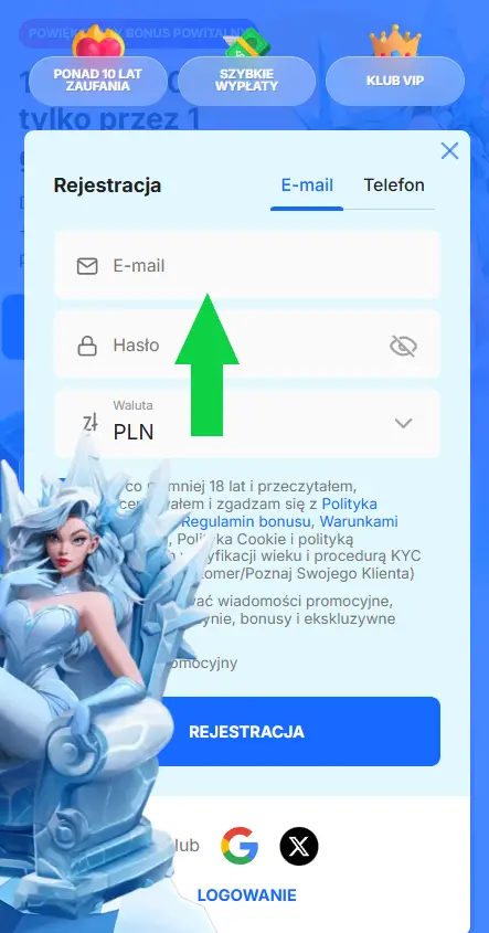 Formularz rejestracji Ice Casino
