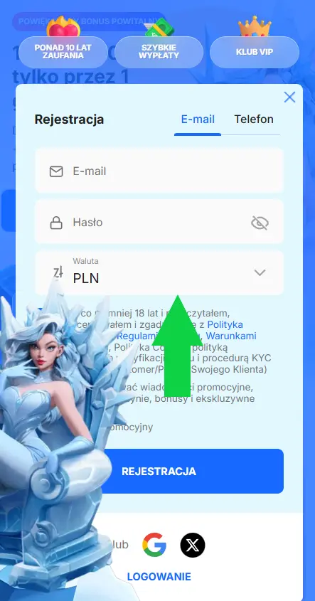 Formularz rejestracyjny na telefonie