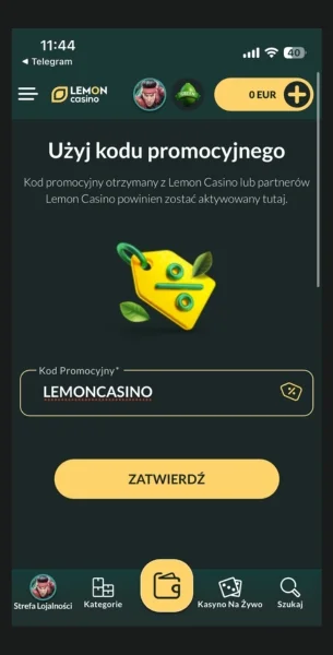 Lemon casino wpisanie kodu LEMONCASINO